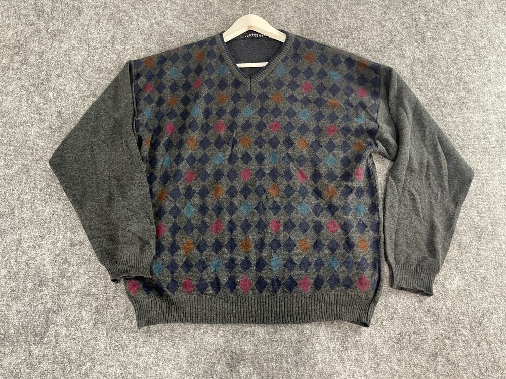 Consensus Sweater Mens Large Gray Wool Blend Grandpa Vintage Pullover N107